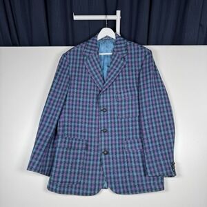 Vintage 80s ALEXANDRE Harris Tweed Wool Blazer Plaid Blue Purple - Fitted Large